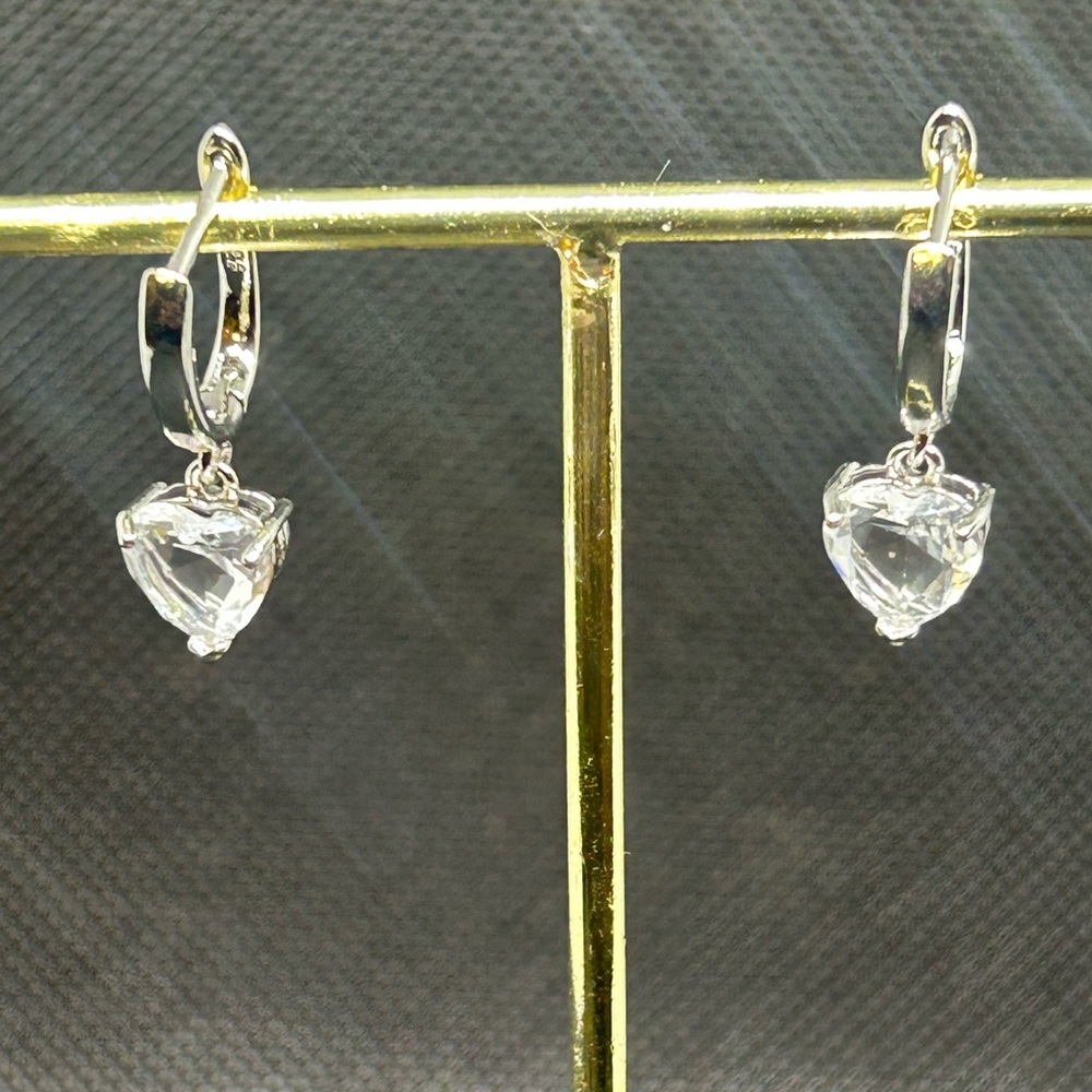 Sterling silver simulated heart shaped diamond earrings